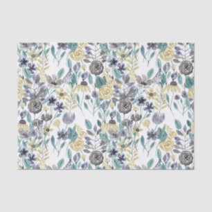Modern Gray Yellow Floral Watercolor Pattern Tissue Paper