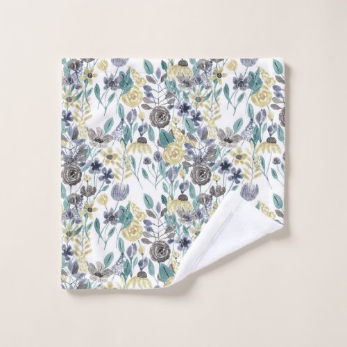 Modern Gray Yellow Floral Watercolor Pattern Wash Cloth