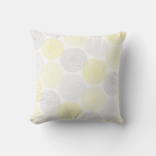 Modern Gray Yellow Flowers Throw Pillow (Front)