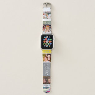 Modern gray yellow love cool 5 photos collage grid apple watch band