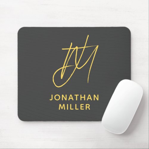 Modern Gray Yellow Monogram Mouse Pad