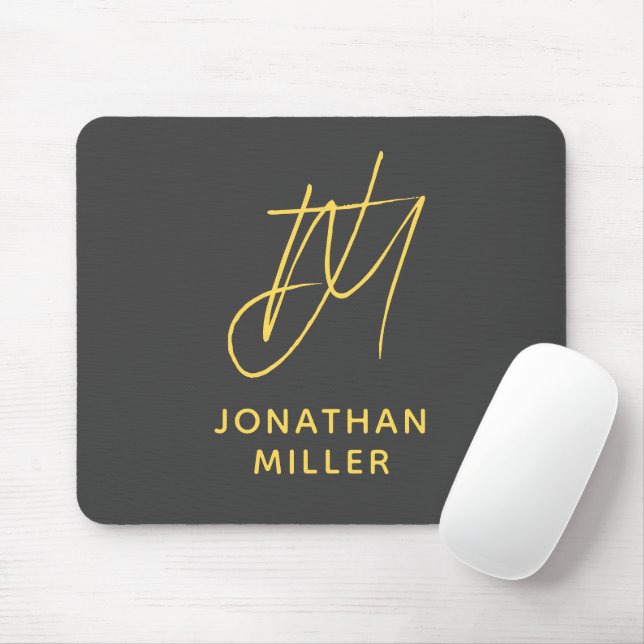 Modern Gray Yellow Monogram Mouse Pad (With Mouse)