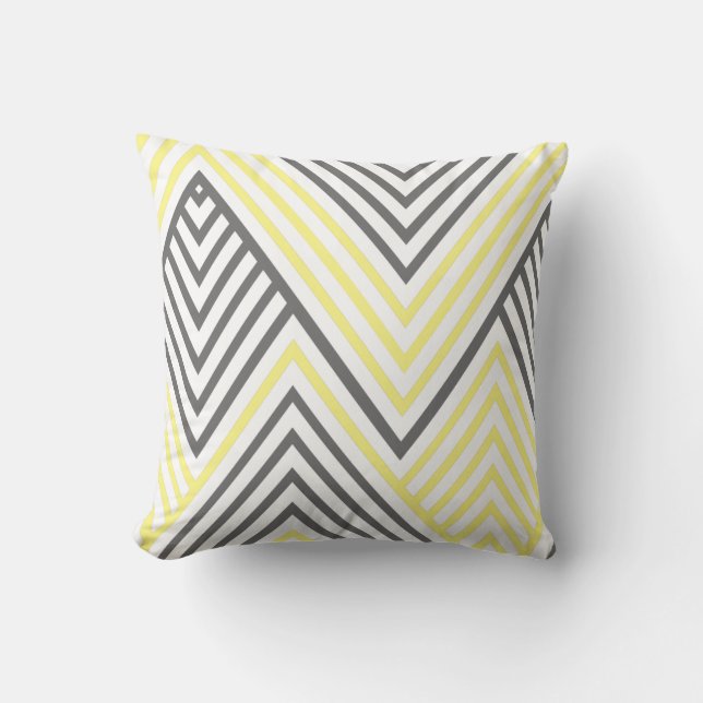 Modern Gray Yellow Pattern Throw Pillow (Front)