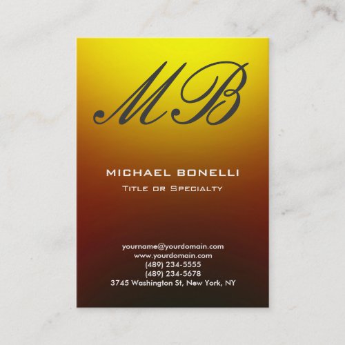 Modern gray yellow script monogram business card