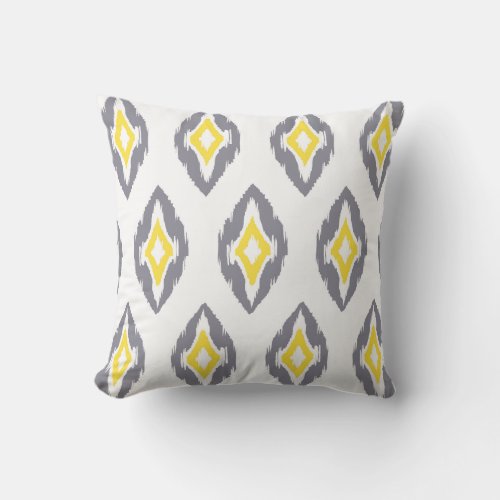 Modern gray yellow white Ikat Tribal Pattern 1b Throw Pillow