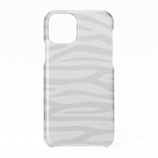 Modern Gray Zebra Print Personalized Clear iPhone 11 Pro Case