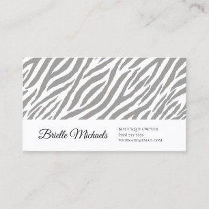 Modern Gray Zebra Print Professional Script Business Card