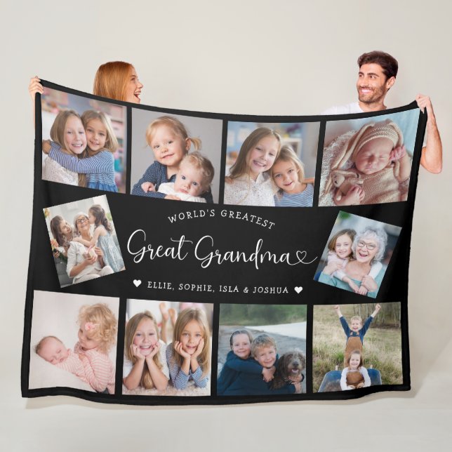 Modern Great Grandma 10 Photo Collage Cute Heart Fleece Blanket (In Situ)