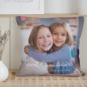 Modern Great Grandma 2 Photos Cute Heart Throw Pillow