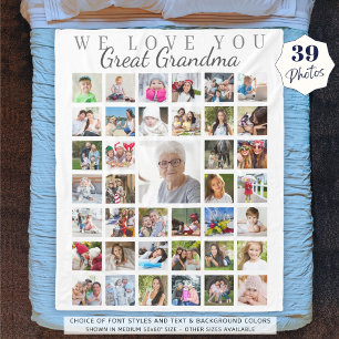 Modern Great Grandma Photo Collage White Gray Fleece Blanket