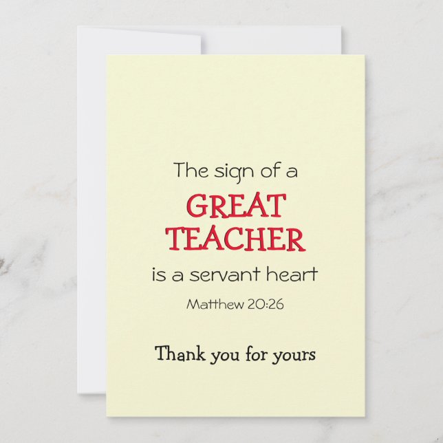 Modern GREAT TEACHER SERVANT HEART Thank You (Front)