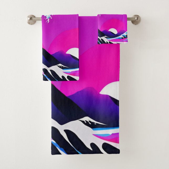 modern great wave bath towel set (Insitu)