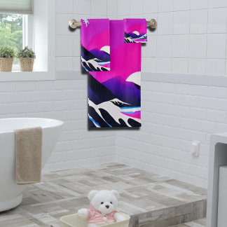 modern great wave bath towel set