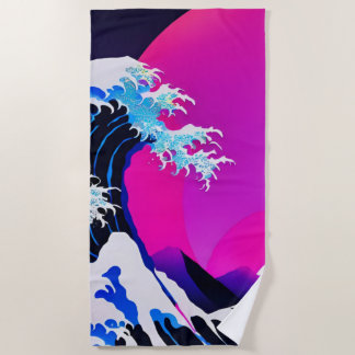modern great wave beach towel
