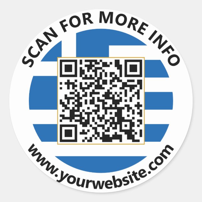 Modern Greece QR Code Stickers, Greek Flag Classic Round Sticker (Front)