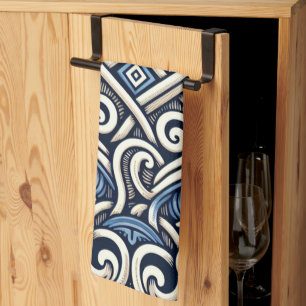 Modern Greek blue and white pattern Kitchen Towel