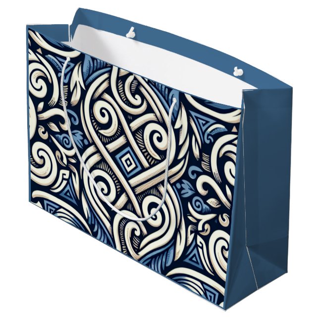 Modern Greek blue and white pattern Large Gift Bag (Back Angled)