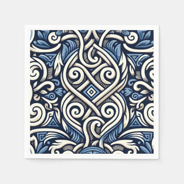 Modern Greek blue and white pattern Napkins (Front)