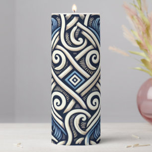 Modern Greek blue and white pattern Pillar Candle