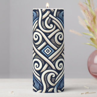 Modern Greek blue and white pattern Pillar Candle