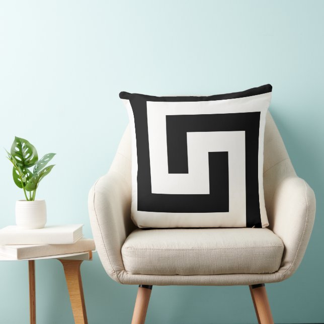 Modern Greek Key Black Elegant Throw Pillow (Chair)