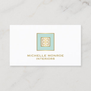 Modern Greek Key Designer Logo Gold/Mint Business Card