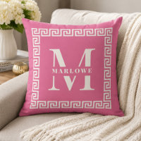 Modern Greek Key Frame Monogram Elegant Pink