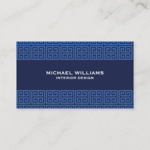 Modern Greek Key Pattern in Blue Business Card