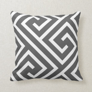 Modern Greek Key Pattern in Charcoal and White Throw Pillow