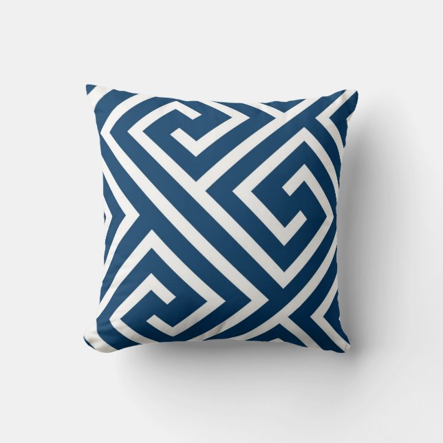 Modern Greek Key Pattern in Navy and White Throw Pillow (Front)