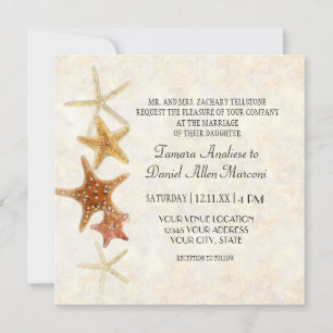 Modern Greek Key Pattern Starfish Beach Wedding Invitation