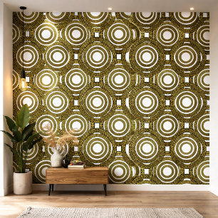 Modern Greek Meander Circle Gold & Olive Geometric Wallpaper