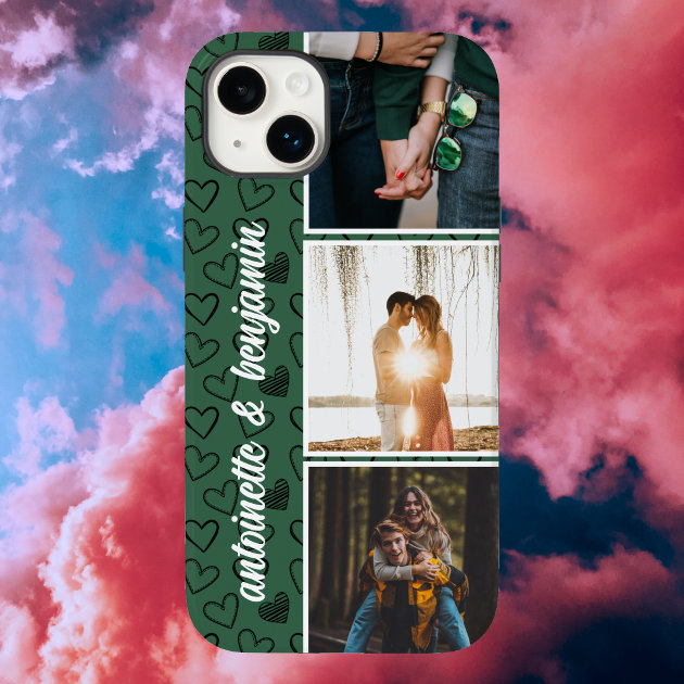 Modern Green 3 Photo Couple Collage  Case-Mate iPhone Case