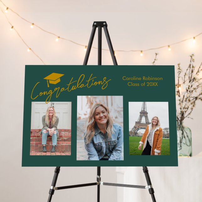 Modern Green 3 Photo Graduation Congratulations Foam Board (In Situ (Stand))