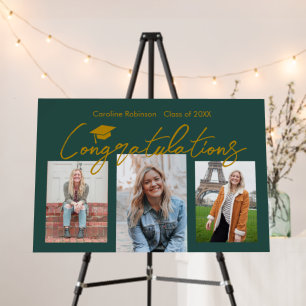 Modern Green 3 Photo Graduation Congratulations Foam Board