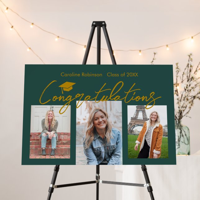 Modern Green 3 Photo Graduation Congratulations Foam Board (In Situ (Stand))