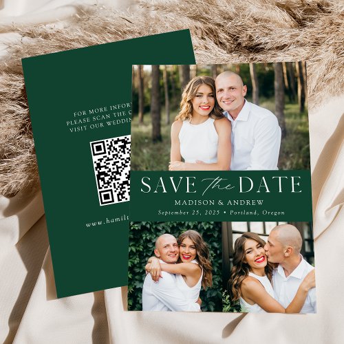 Modern Green 3 Photo QR Code Save The Date