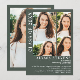 Modern green 5 photo grid graduation invitation