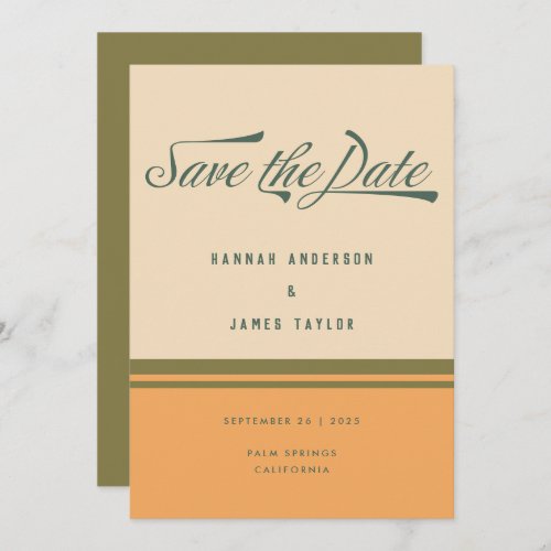 Modern Green 70s Stripes Retro Typography Wedding Save The Date