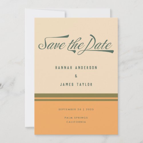 Modern Green 70s Stripes Retro Typography Wedding Save The Date