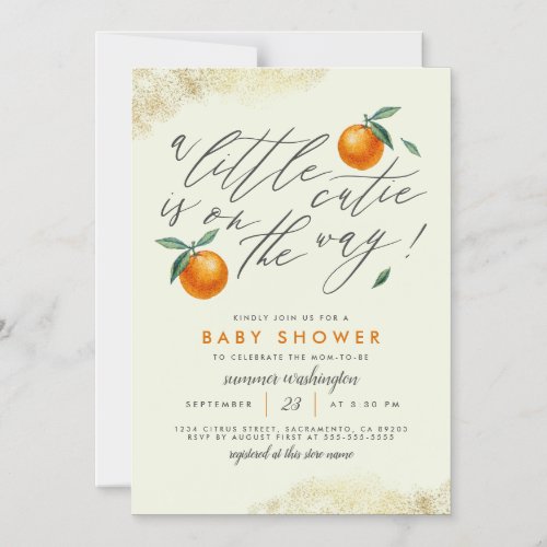 Modern Green A Little Cutie Orange Baby Shower Magnetic Invitation