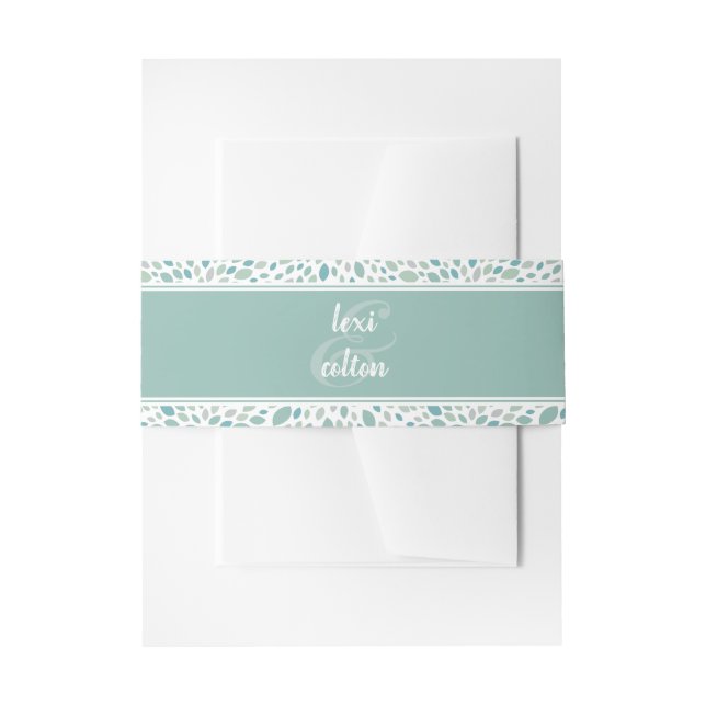 Modern Green Abstract Floral Seaside Wedding Invitation Belly Band (Front Example)