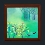 Modern Green Abstract Landscape Gift Box<br><div class="desc">A contemporary modern abstract landscape painting in fresh green featuring birds,  a hedgerow and some distant woodland trees.  Original art by Nic Squirrell.</div>