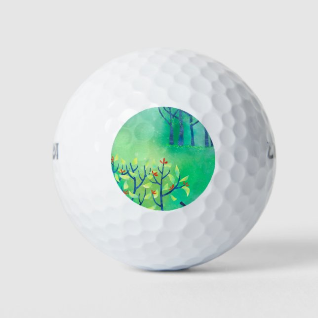Modern Green Abstract Landscape Golf Balls (Front)