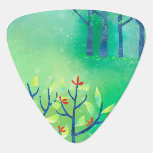 Modern Green Abstract Landscape Guitar Pick