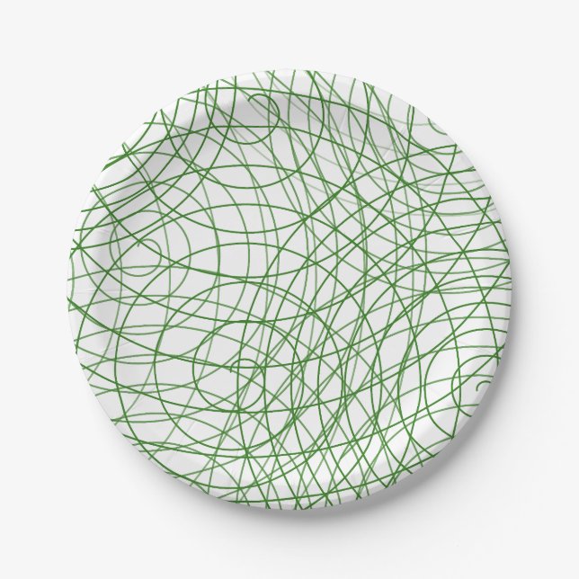 Modern Green Abstract Line Art Paper Plates (Front)