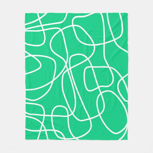 Modern Green Abstract Line Pattern Trendy Bright Fleece Blanket (Front)