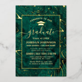 Modern Green Agate Marble Graduation Party Gold Foil Invitation (Front)
