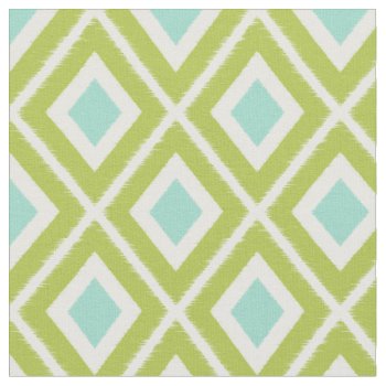 Modern Green And Aqua Ikat Pattern Fabric by cardeddesigns at Zazzle
