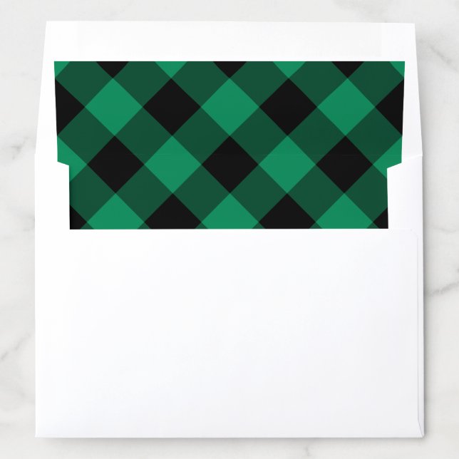 Modern Green and Black Buffalo Plaid Holiday Envelope Liner (In Envelope)